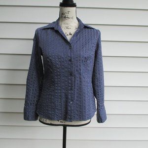 Worthington Size 6 Petite Blue Pinstripe Long Sleeve Button Down Blouse